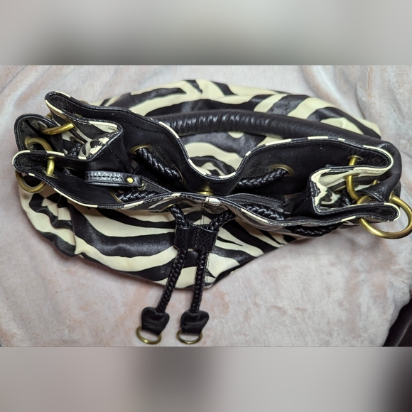 Zebra Shoulder Bag Embossed Animal Print Leather Studs Hobo Unique Handbag Boho - Picture 8 of 10